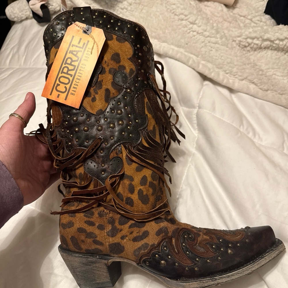 Corral Brown Heeled Boots with Intricate Design